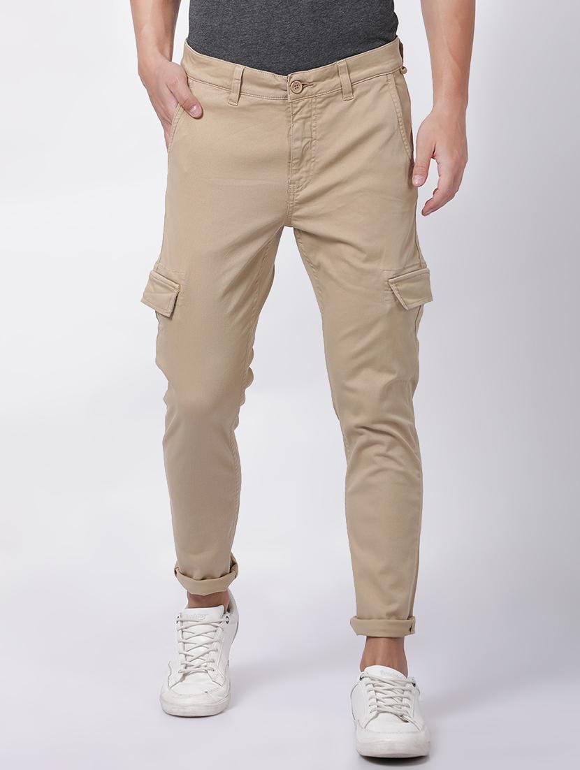 beige solid cargo trouser - 16505674 - Zoom Image - 1
