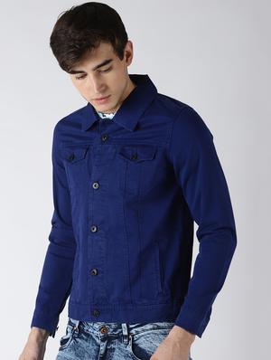 blue solid denim jacket - 16505763 - Standard Image - 2