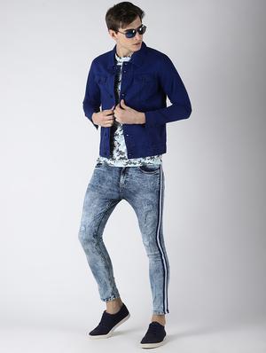 blue solid denim jacket - 16505763 - Standard Image - 4