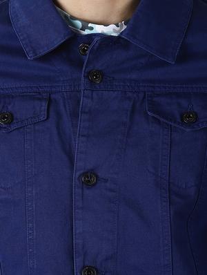 blue solid denim jacket - 16505763 - Standard Image - 5