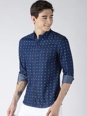 navy blue printed casual shirt - 16506105 - Standard Image - 2