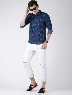 navy blue printed casual shirt - 16506105 - Standard Image - 4