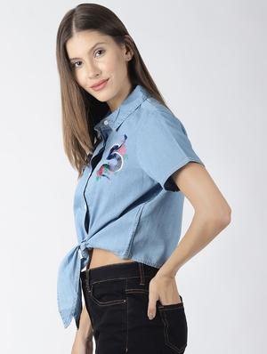 tie front print detail shirt - 16506233 - Standard Image - 2