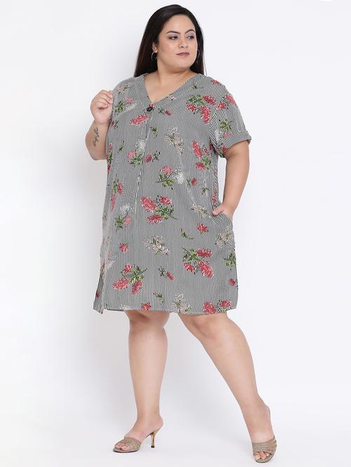 v neck striped a-line plus dress - 16506785 - Standard Image - 1