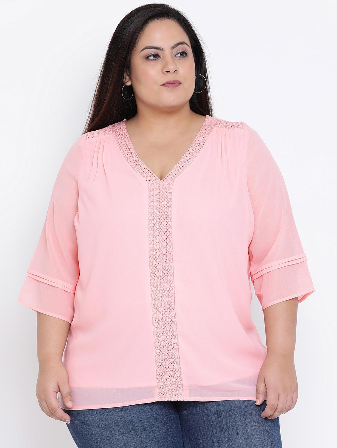 v neck lace insert plus top - 16506802 - Zoom Image - 1