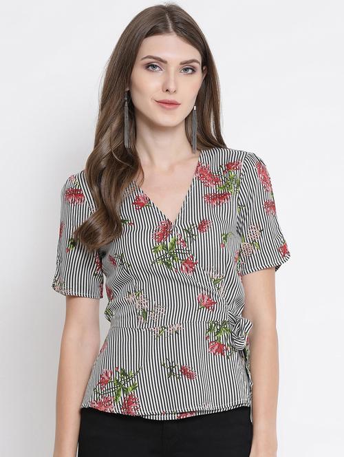 tie knot overlap neck floral top - 16506814 - Standard Image - 1