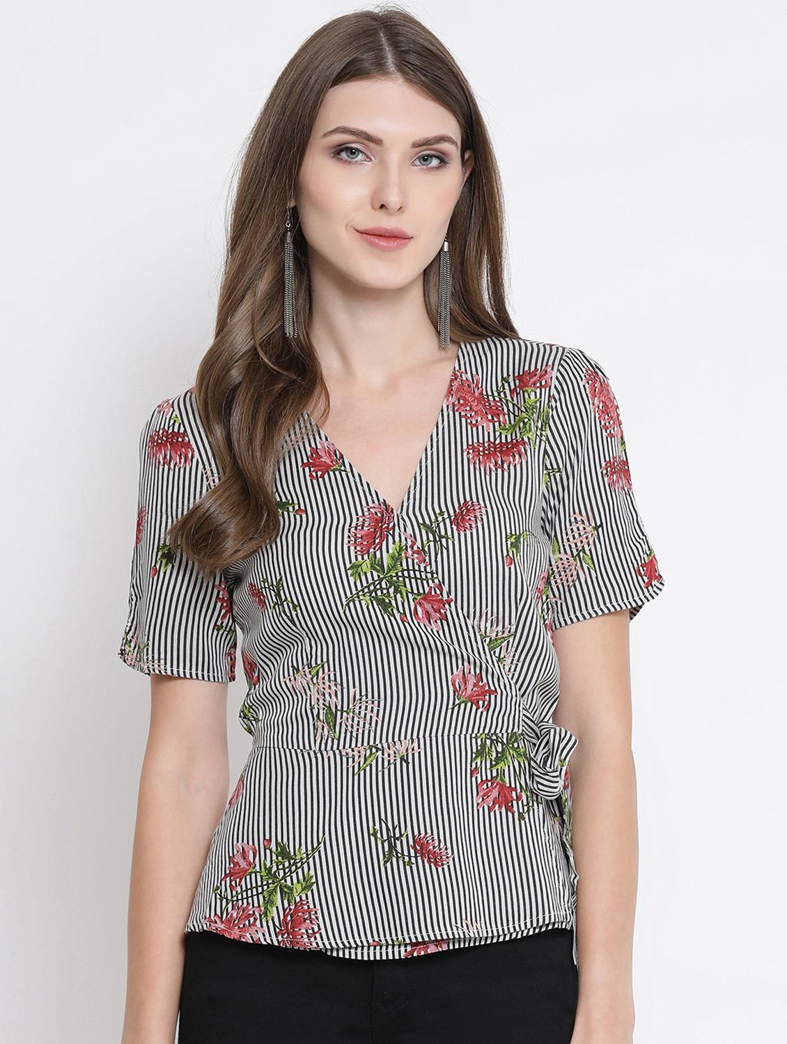 tie knot overlap neck floral top - 16506814 - Zoom Image - 1