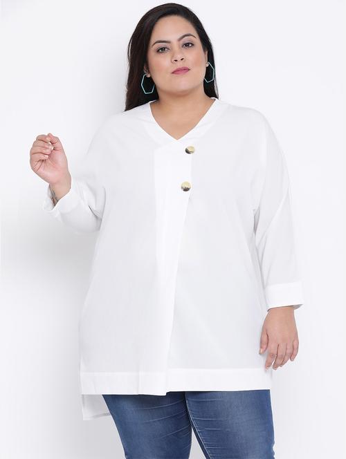 v-neck button detail plus tunic - 16506844 - Very Small Image - 1