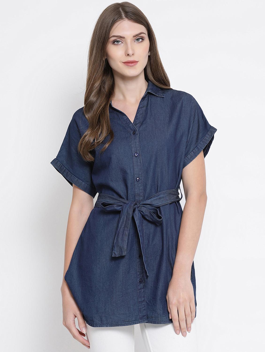 tie knot front denim tunic - 16506848 - Zoom Image - 1