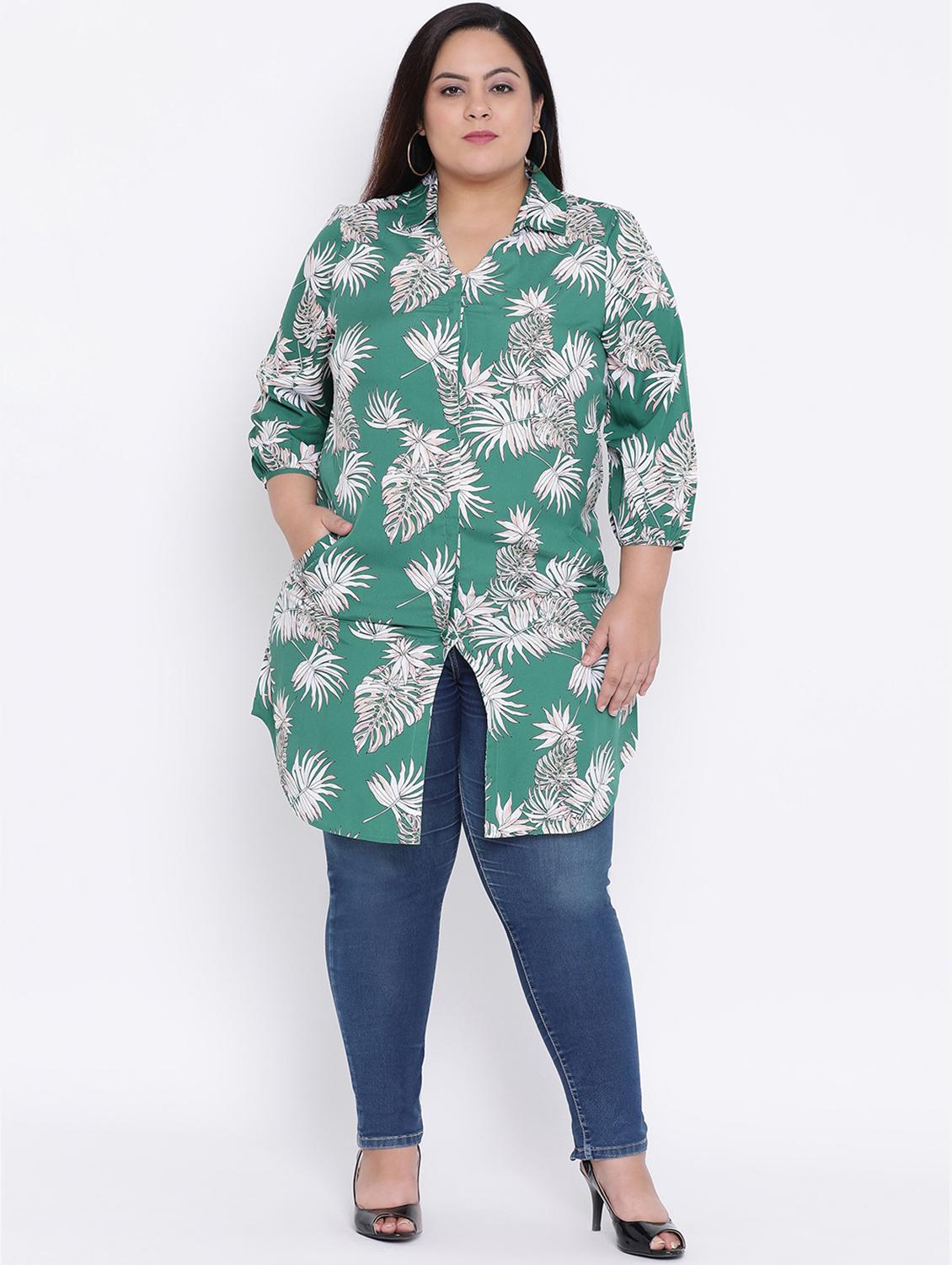 concealed placket curved hem plus shirt - 16506853 - Zoom Image - 1