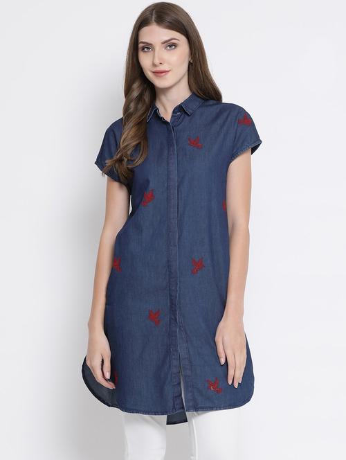 concealed placket embroidered tunic - 16506859 - Standard Image - 1