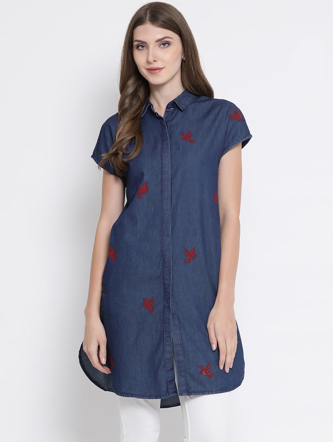 concealed placket embroidered tunic - 16506859 - Zoom Image - 1