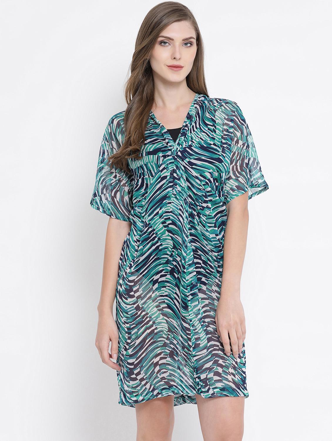 v neck geometric print coverup - 16506914 - Zoom Image - 1