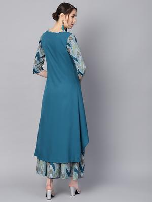 chevron printed kurta palazzo set - 16507230 - Standard Image - 3