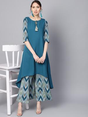 chevron printed kurta palazzo set - 16507230 - Standard Image - 4