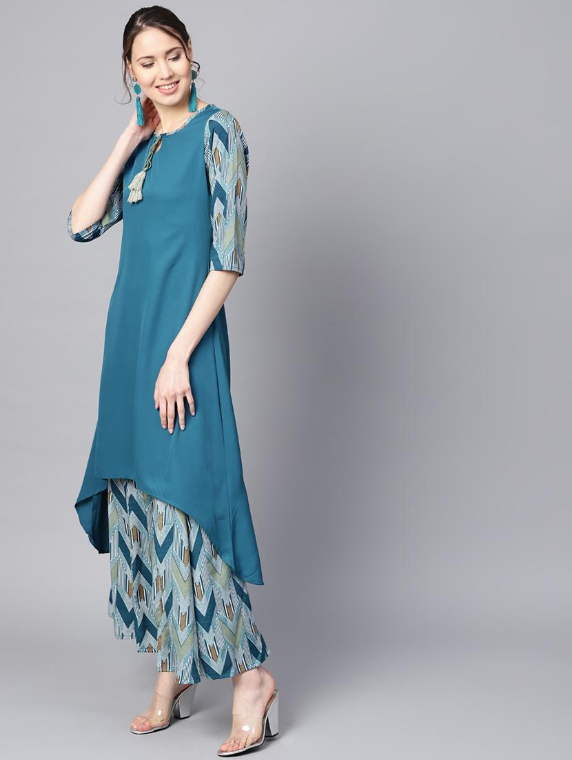 chevron printed kurta palazzo set - 16507230 - Zoom Image - 2