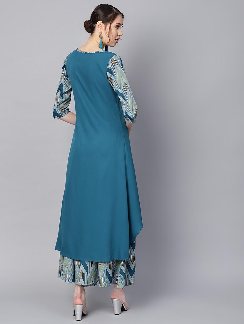chevron printed kurta palazzo set - 16507230 - Zoom Image - 3
