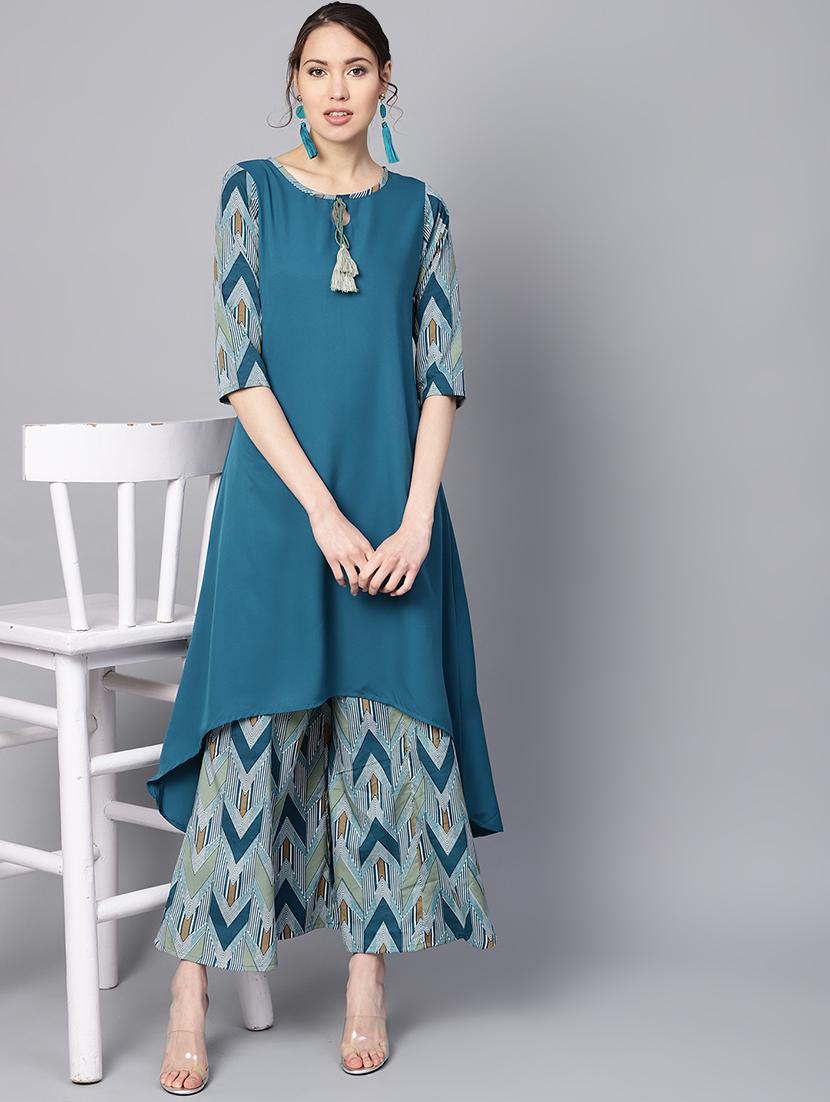 chevron printed kurta palazzo set - 16507230 - Zoom Image - 4