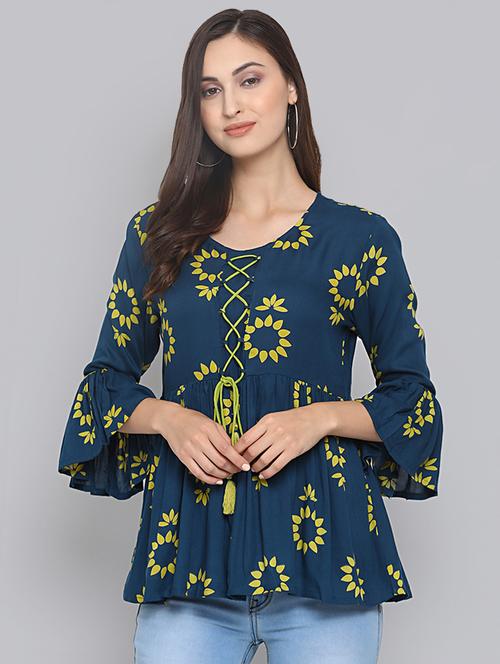 bell sleeved criss cross detail top - 16507281 - Standard Image - 1