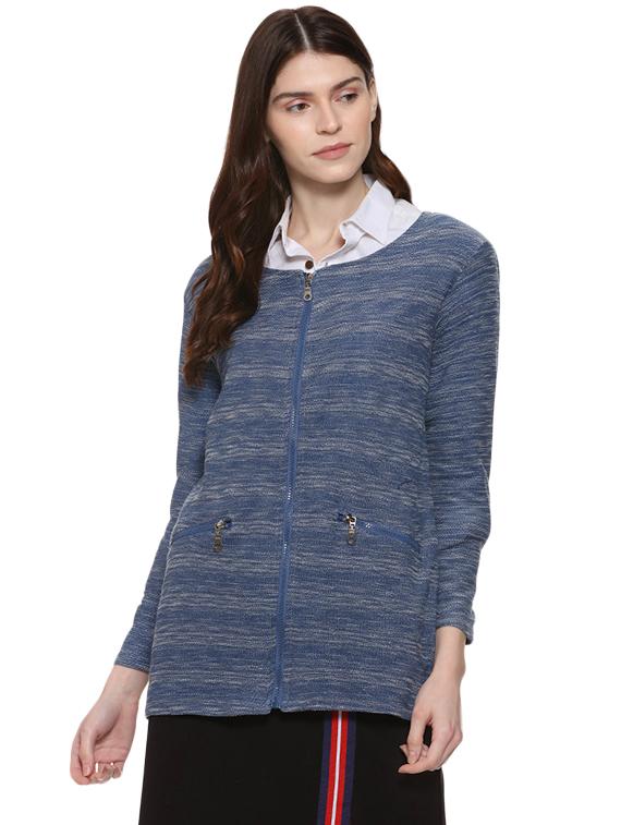 round neck zipper detail cardigan - 16507455 - Zoom Image - 1