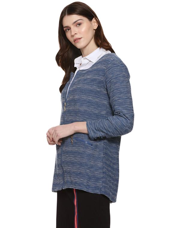 round neck zipper detail cardigan - 16507455 - Zoom Image - 2