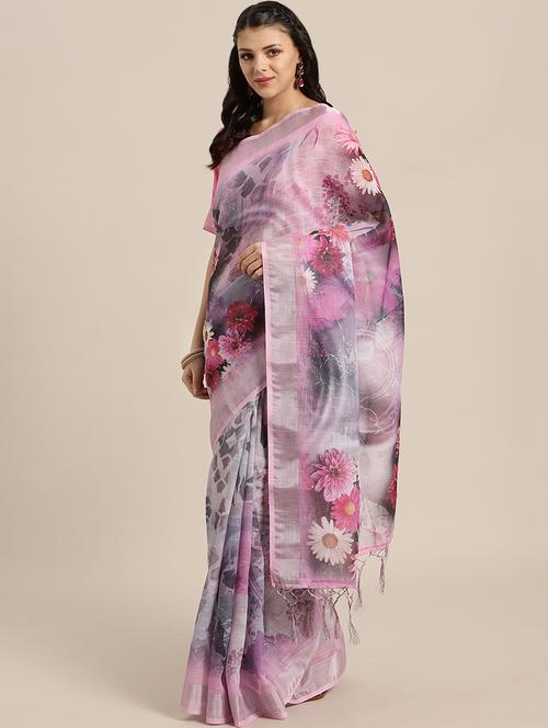 floral printed saree with blouse - 16508541 - Standard Image - 1