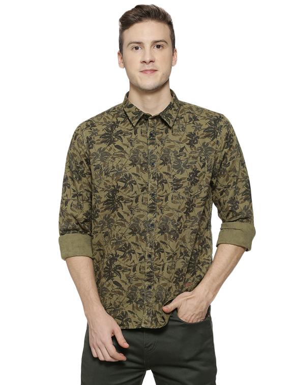olive green floral print casual shirt - 16508636 - Zoom Image - 1