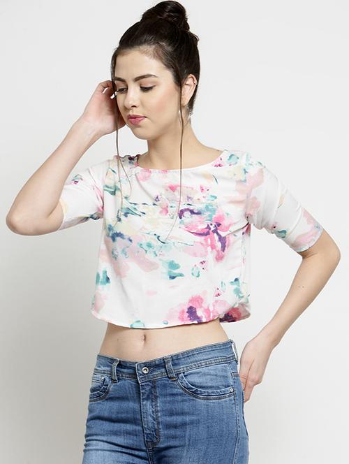 boat neck printed crop top - 16508894 - Standard Image - 1