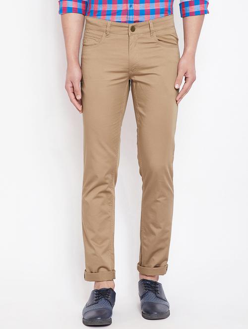 beige solid chinos - 16509360 - Standard Image - 1