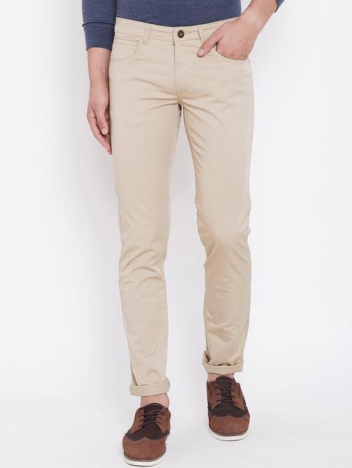 beige solid chinos - 16509371 - Standard Image - 1