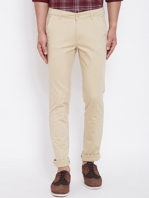 beige solid chinos - 16509400 - Standard Image - 1