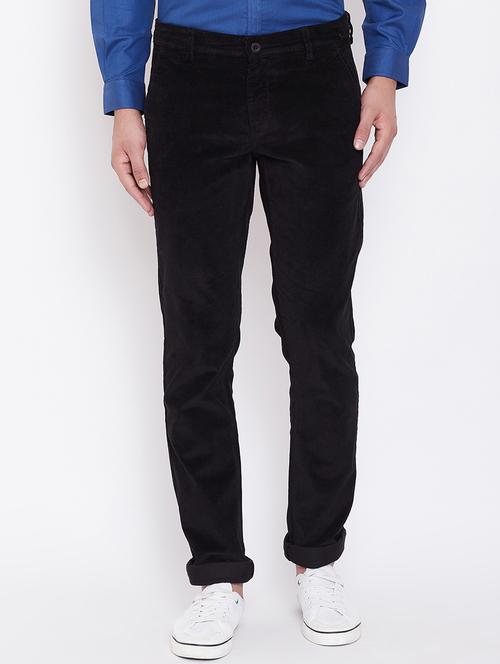 black solid corduroy casual trouser - 16509403 - Standard Image - 1