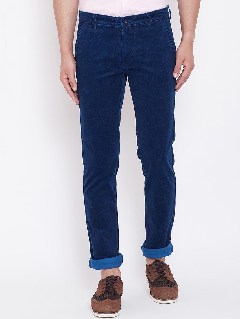 blue solid corduroy casual trouser - 16509408 - Zoom Image - 1