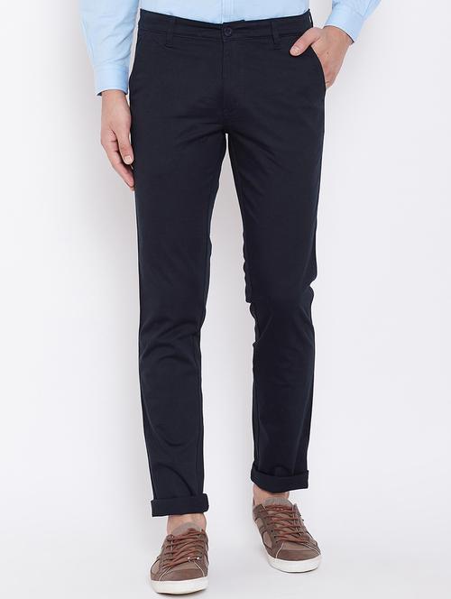 navy blue solid chinos - 16509417 - Standard Image - 1