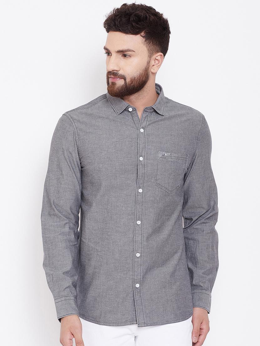 grey denim solid casual shirt - 16509421 - Zoom Image - 1