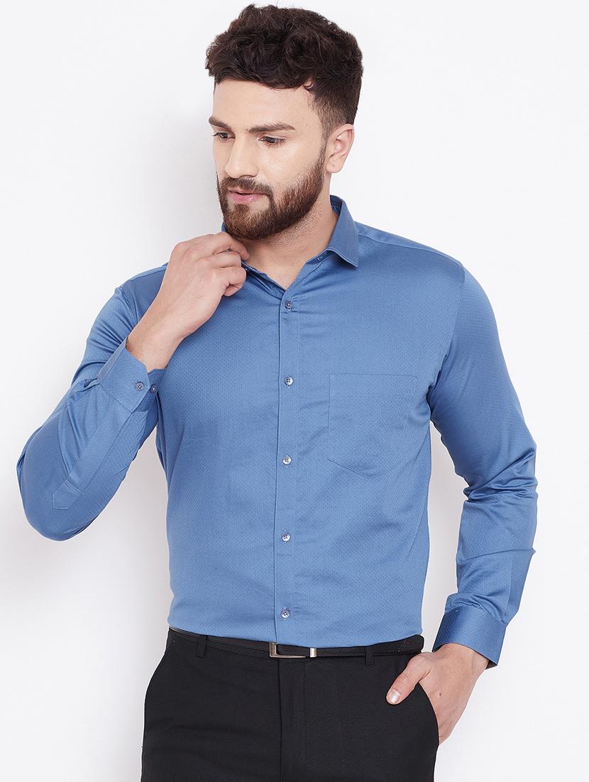 blue self design formal shirt - 16509445 - Zoom Image - 1