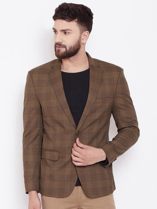 brown single breasted checkered casual blazer - 16509459 - Standard Image - 1