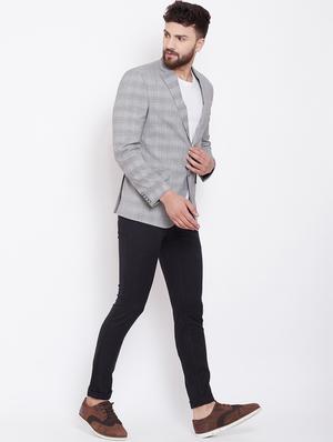 grey single breasted checkered casual blazer - 16509460 - Standard Image - 4