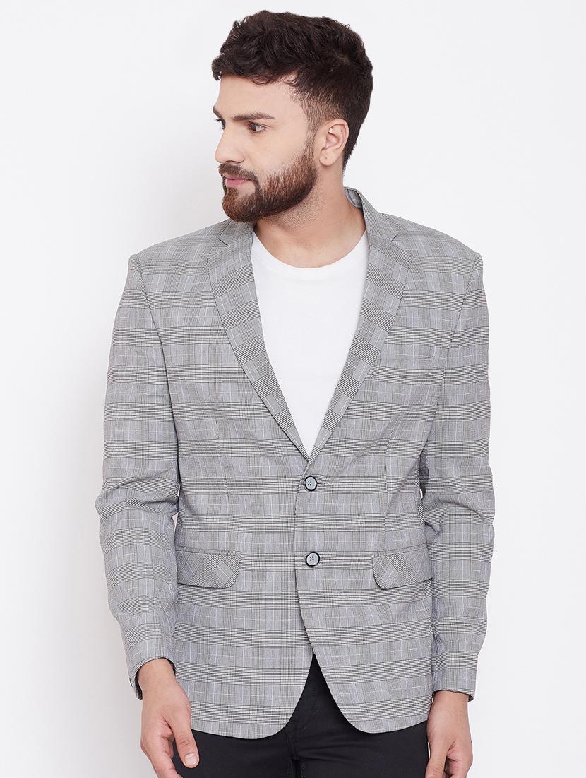 grey single breasted checkered casual blazer - 16509460 - Zoom Image - 1