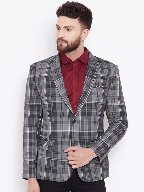 grey single breasted checkered casual blazer - 16509461 - Standard Image - 1