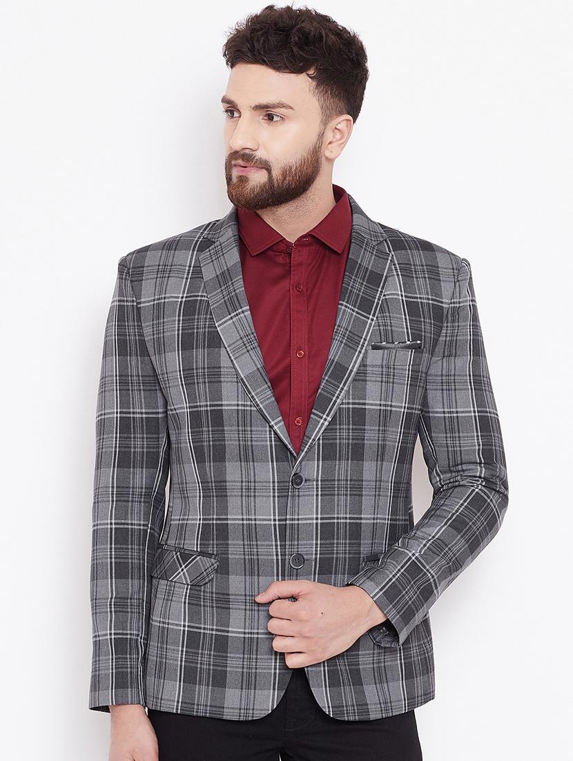 grey single breasted checkered casual blazer - 16509461 - Zoom Image - 1