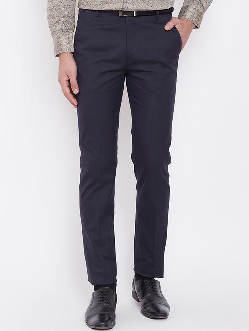 navy blue textured flat front formal trouser - 16509471 - Standard Image - 1
