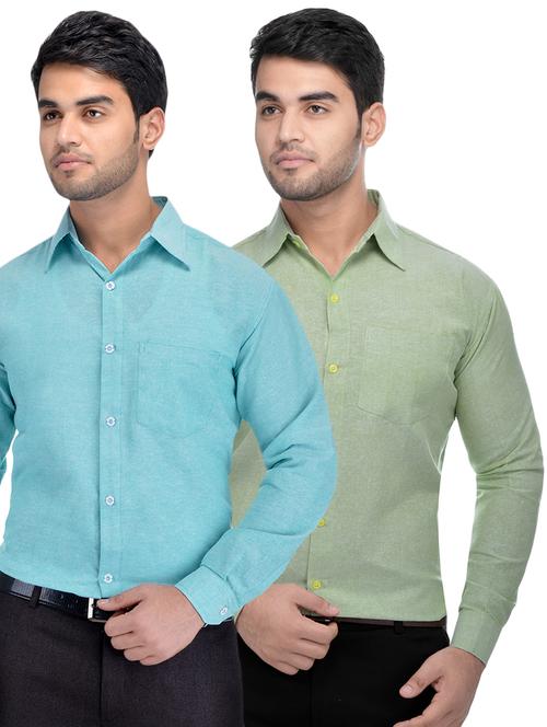 blue and green solid combo formal shirts - 16510255 - Standard Image - 1