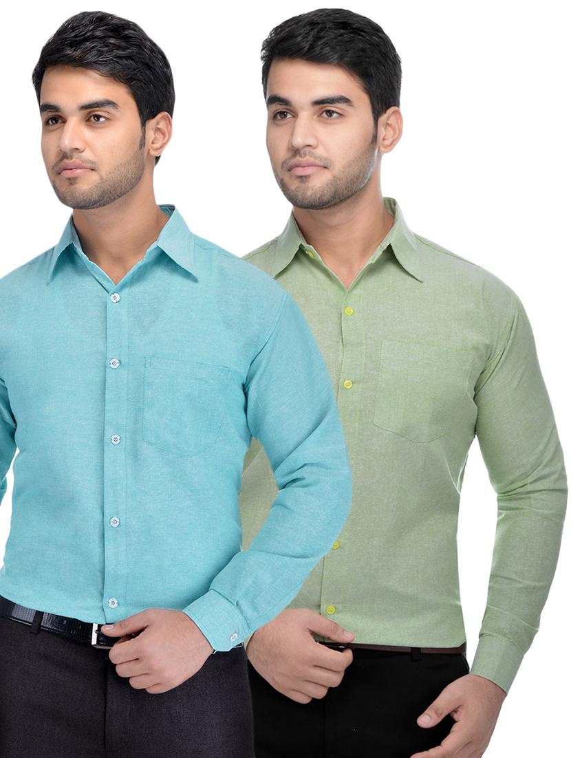 blue and green solid combo formal shirts - 16510255 - Zoom Image - 1