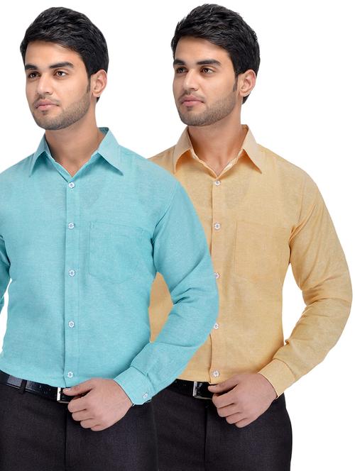 blue and yellow solid combo formal shirts - 16510260 - Standard Image - 1