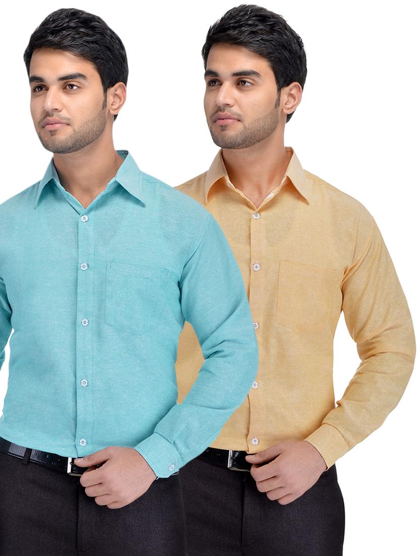blue and yellow solid combo formal shirts - 16510260 - Zoom Image - 1