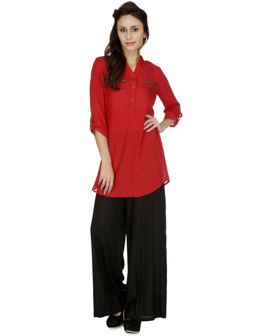 mandarin neck lace detail tunic - 16510495 - Standard Image - 1
