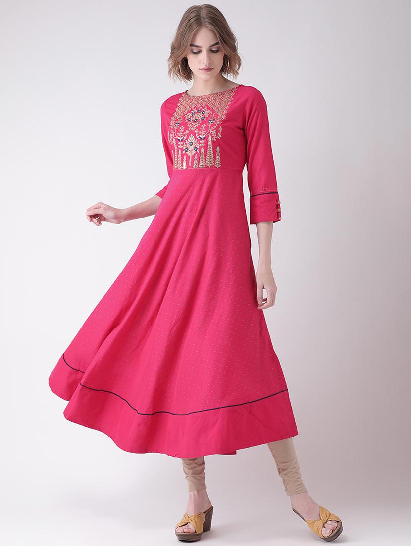 embroidered silk straight kurta - 16511014 - Zoom Image - 1