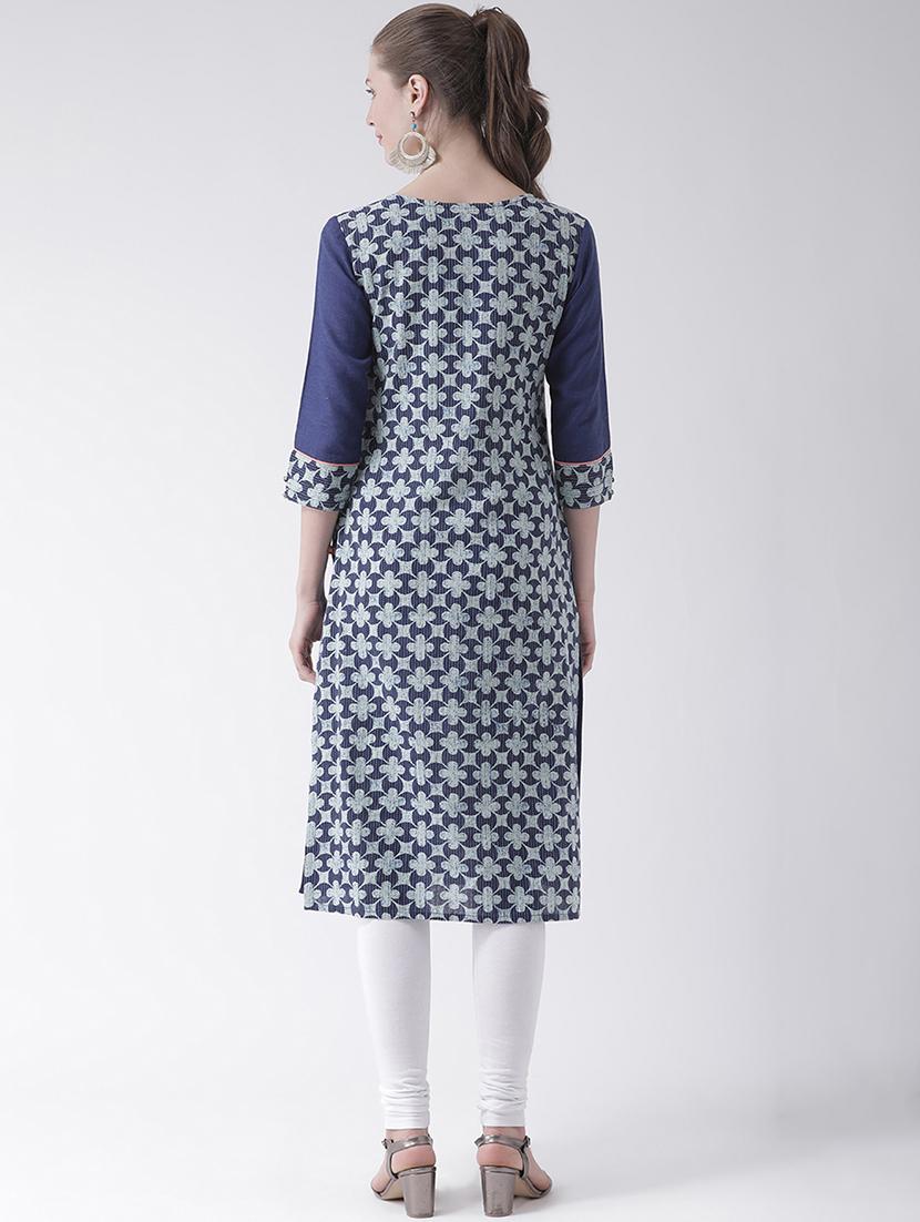 indigo straight kurta - 16511412 - Zoom Image - 3