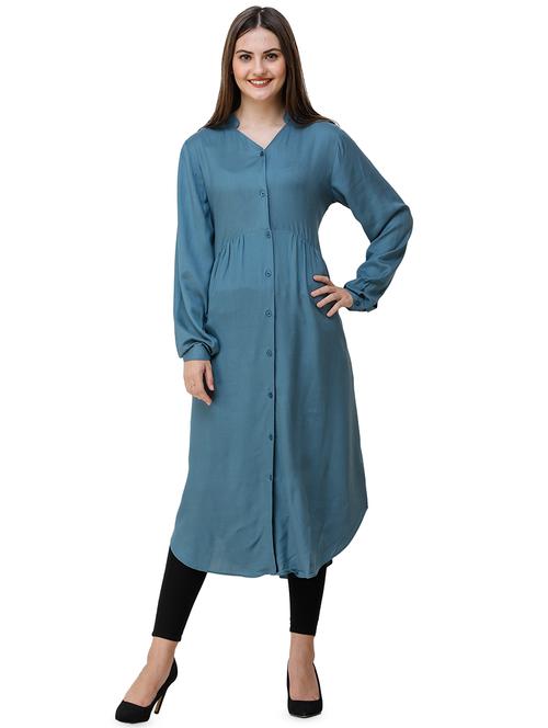 button up gathered hijab dress - 16512892 - Standard Image - 1